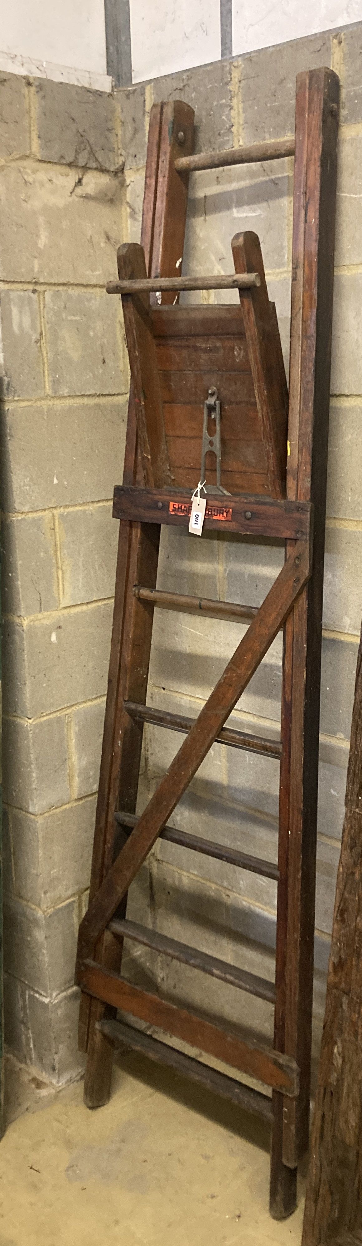 A vintage Shaftesbury London wooden step ladder, height 217cm